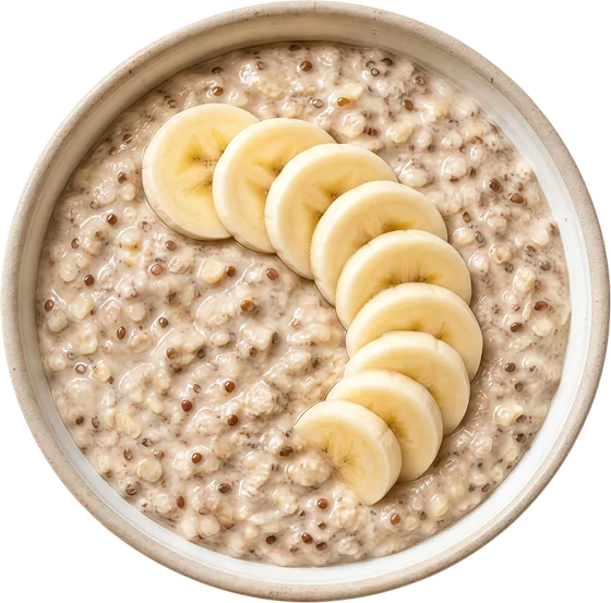 Warm oats with sliced banana