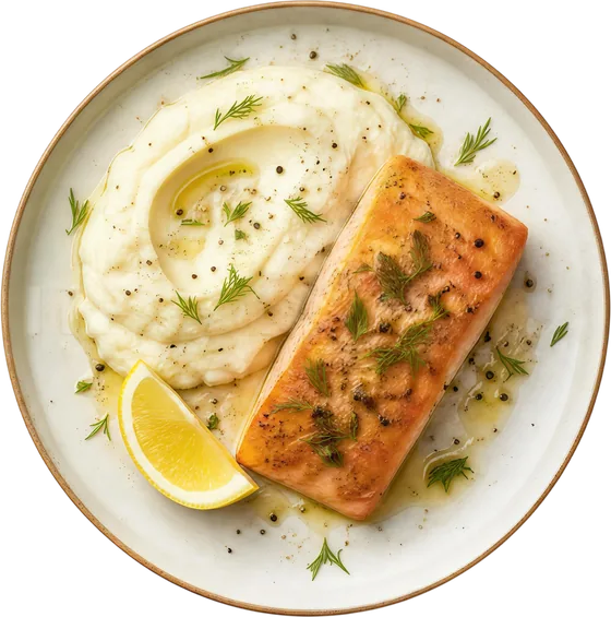 Salmon with whipped potato and dill